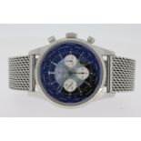 BREITLING TRANSOCEAN CHRONOGRAPH UNITIME REFERENCE AB0510, blue dial with globe design to centre,