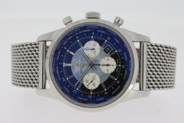 BREITLING TRANSOCEAN CHRONOGRAPH UNITIME REFERENCE AB0510, blue dial with globe design to centre,