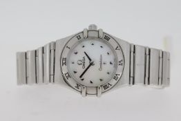 LADIES OMEGA CONSTELLATION, white mother of pearl dial, stainless steel case and bracelet, 23mm,