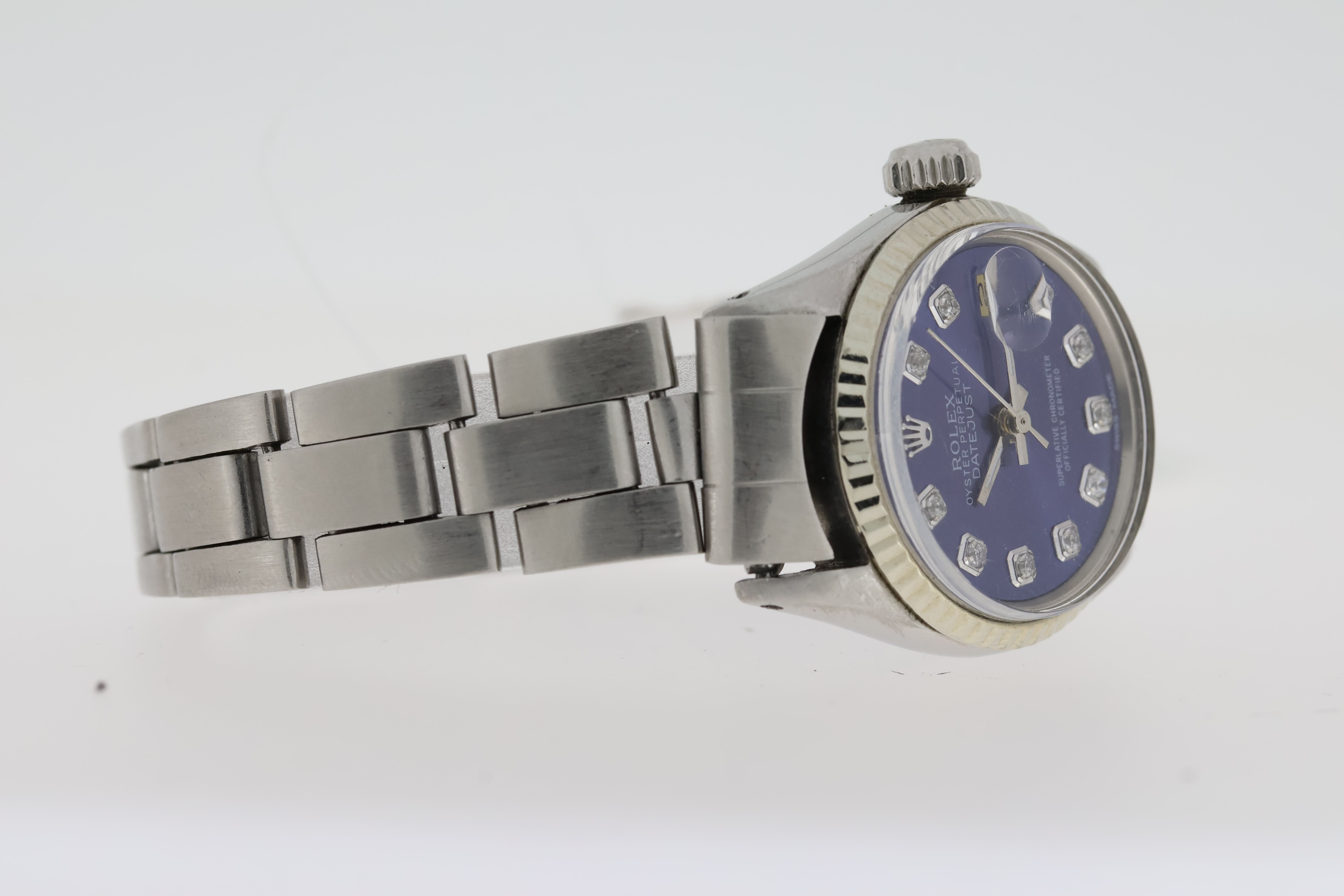 LADIES ROLEX DATEJUST 26 REFERENCE 6517 CIRCA 1969, circular aftermarket blue dial with diamond hour - Image 3 of 3