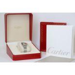 CARTIER SANTOS GALBEE REFERENCE 1565 WITH BOX AND PAPERS 2001, white dial with blue Roman