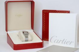 CARTIER SANTOS GALBEE REFERENCE 1565 WITH BOX AND PAPERS 2001, white dial with blue Roman