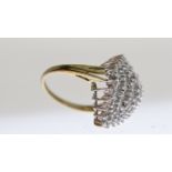 9ct White And Yellow Gold Diamond Navette Shaped Cluster Cocktail Ring (6.6g)