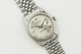 ROLEX OYSTER PERPETUAL DATEJUST REF. 1603, circular silver dial with hour markers and hands, 36mm
