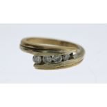 9ct White And Yellow Gold Diamond Graduated Four Stone Tension Set Bypass Ring - As Seen (4.5g)