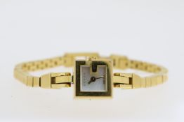LADIES GUCCI QUARTZ (GMINI) MOTHER OF PEARL DIAL REFERENCE 102, approx 19mm square stainless steel