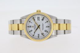 ROLEX OYSTER PERPETUAL DATE BI COLOUR REFERENCE 15223 CIRCA 1991, white dial with Roman numerals,