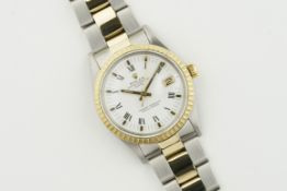 ROLEX OYSTER PERPETUAL DATE ROMAN DIAL STEEL GOLD REF. 15053 CIRCA 1981, circular white roman