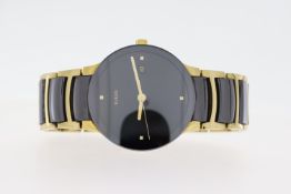 RADO CENTRIX BI COLOUR REFERENCE 115.0929.3, GOLD PLATED STAINLESS STEEL AND CERAMIC CASE AND