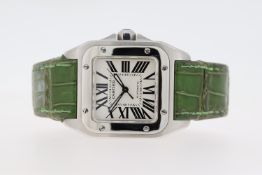 CARTIER SANTOS 100 REFERENCE 2878 AUTOMATIC, silver square cushion dial, Roman numerals, polished