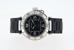 CARTIER PASHA AUTOMATIC REFERENCE 2790, black dial with luminous Arabic numerals, minute track,