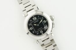 CARTIER PASHA AUTOMATIC DATE REF. 2324, circular black dial with arabic numeral hour markers and