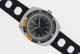 VINTAGE LIP DAUPHINE AUTOMATIC DIVERS WATCH, black dial with caramel patina lume hour markers and