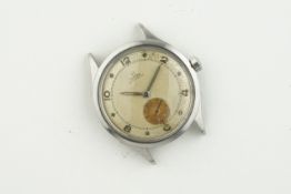 OMEGA AUTOMATIC 'BUMPER' WRISTWATCH, circular patina dial with arabic numeral hour markers and