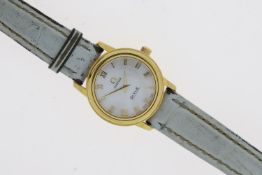 18CT LADIES OMEGA DE VILLE MOTHER OF PEARL WRISTWATCH, circular mother of pearl dial with roman