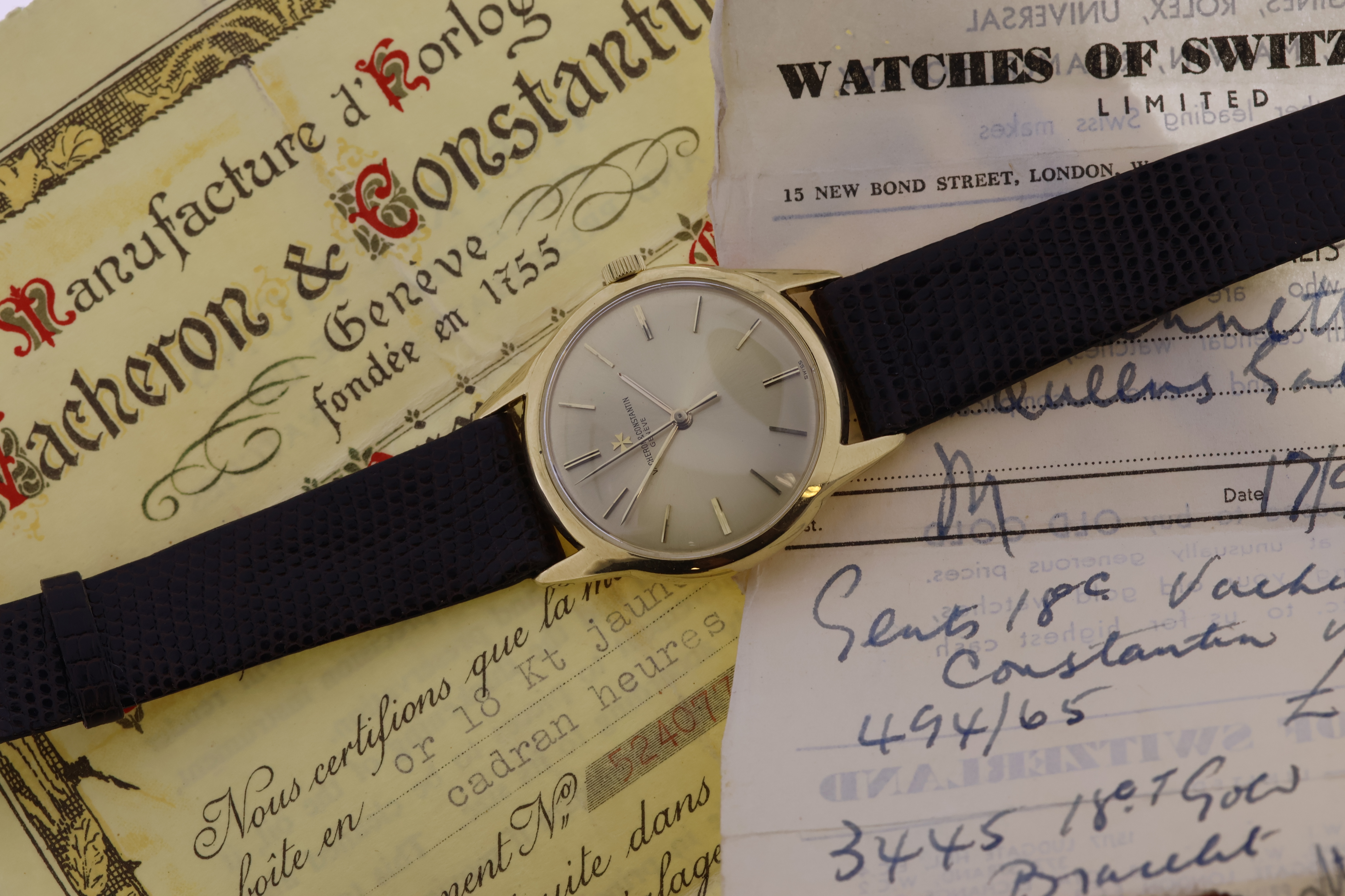 VINTAGE 1950S VACHERON & CONSTANTIN 18CT DRESS WATCH REFERENCE 6114 WITH PAPERS, champagne dial,