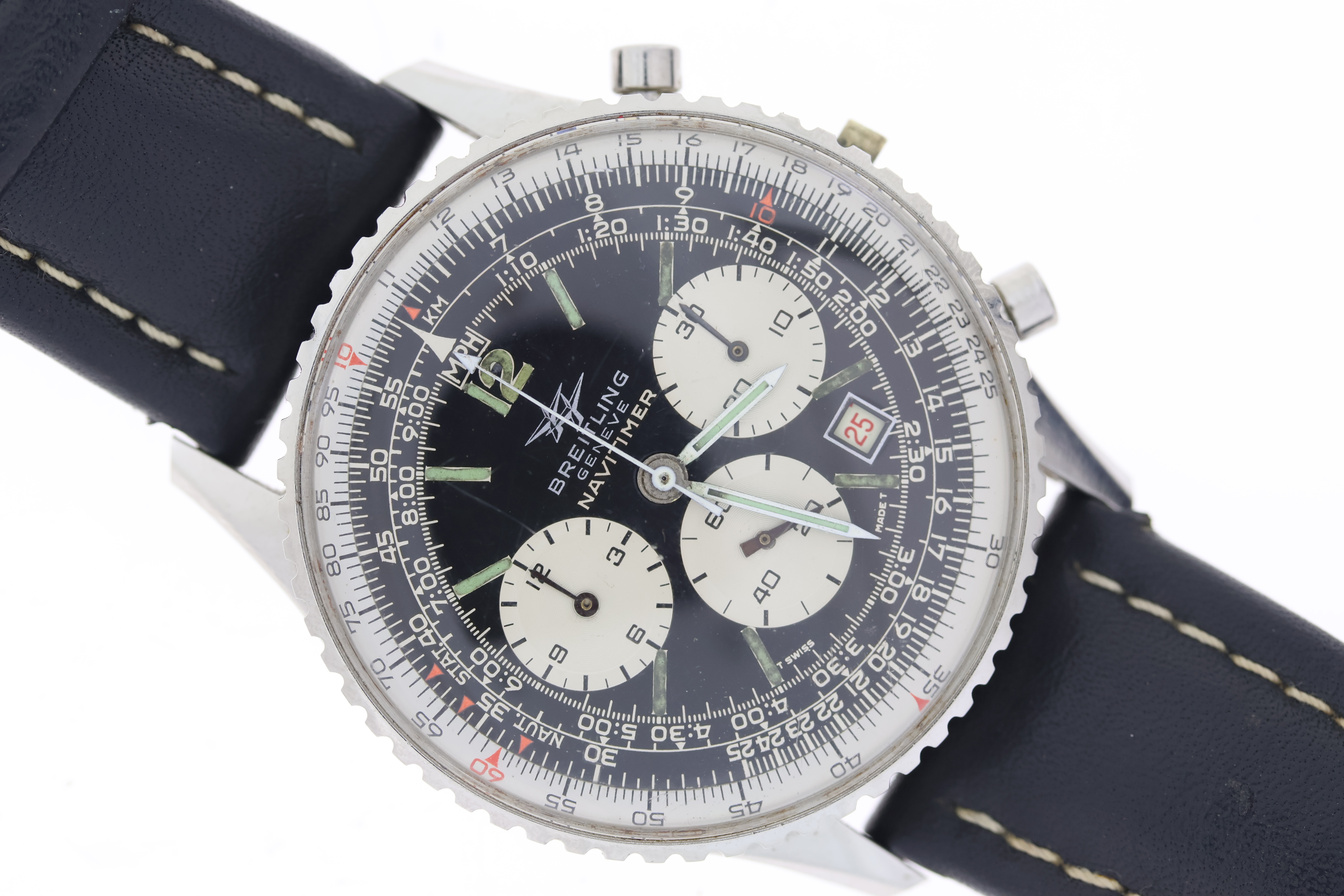 VINTAGE BREITLING NAVITIMER REFERENCE 7806 CIRCA 1973 WITH BOX, circular black tritium dial with - Image 2 of 4