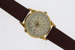 VINTAGE ACCURIST CALENDAR WATCH CIRCA 1950S, Arabic numerals, outer day and date tracks, month