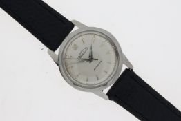 ANGELUS AUTOMATIC VINTAGE, silver dial with tapered baton hour markers, heavy set bezel, stainless