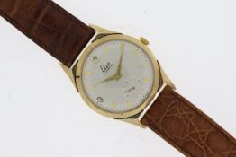 VINTAGE 9CT ELCO 21 JEWEL, silver dial, gold Arabic and torpedo hour markers, inner case back