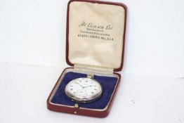***TO BE SOLD WITHOUT RESERVE*** J.W BENSON MECHANICAL POCKET WATCH W/BOX. Approx 51mm stainless