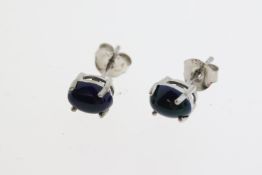 Pair of oval cabochon black Ethiopian opal studs in silver
