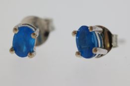 Pair of neon blue apatite studs in silver