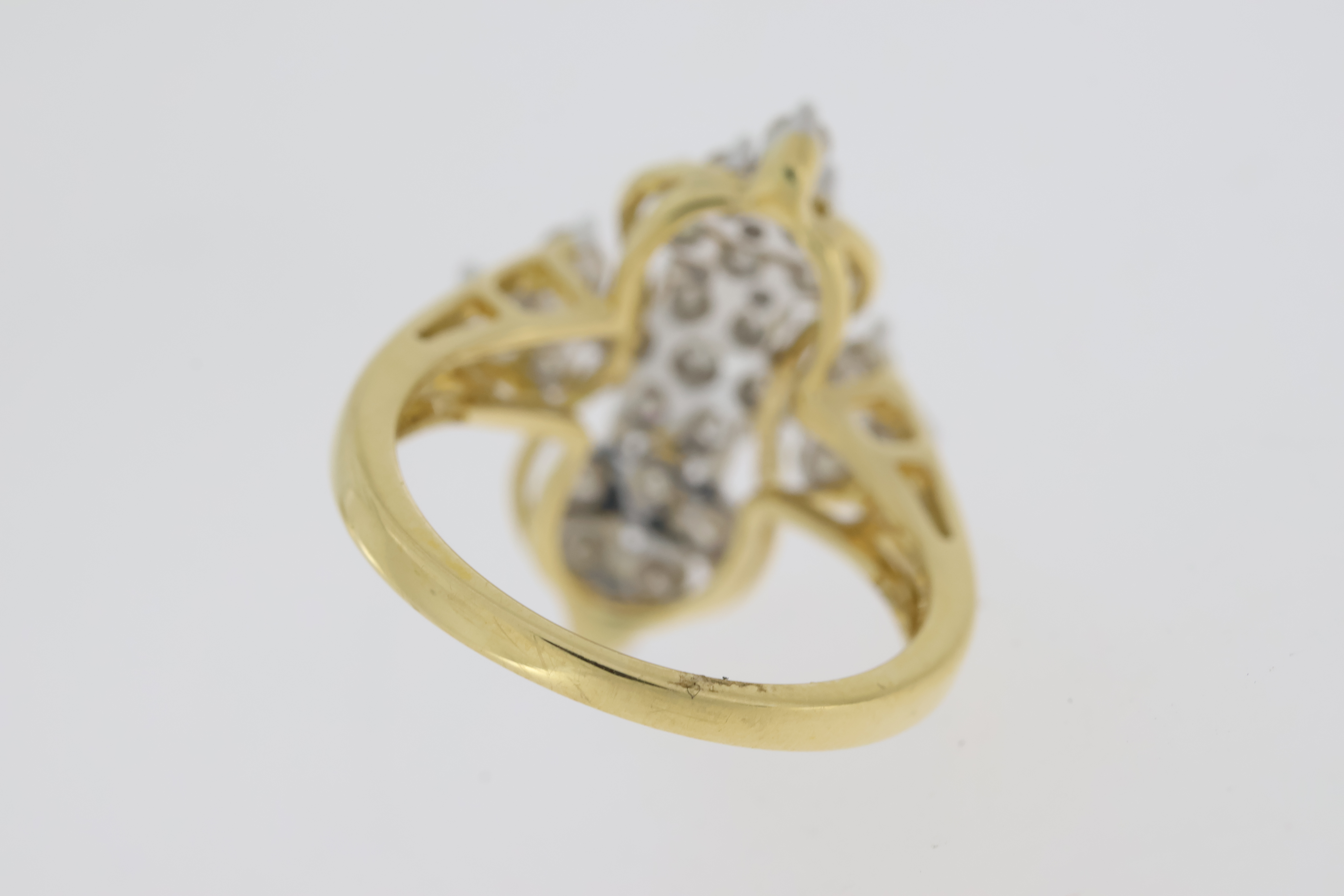 18 carat yellow gold diamond navette shaped dress ring with split shoulders. Full hall mark - Image 5 of 6