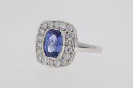 18 carat white gold sapphire and pave set diamond cluster ring Weights S1.80 D0.75