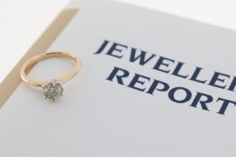 Certificated 18ct white and rose gold RBC diamond solitaire ring. Diamond 0.93ct. Cert no.