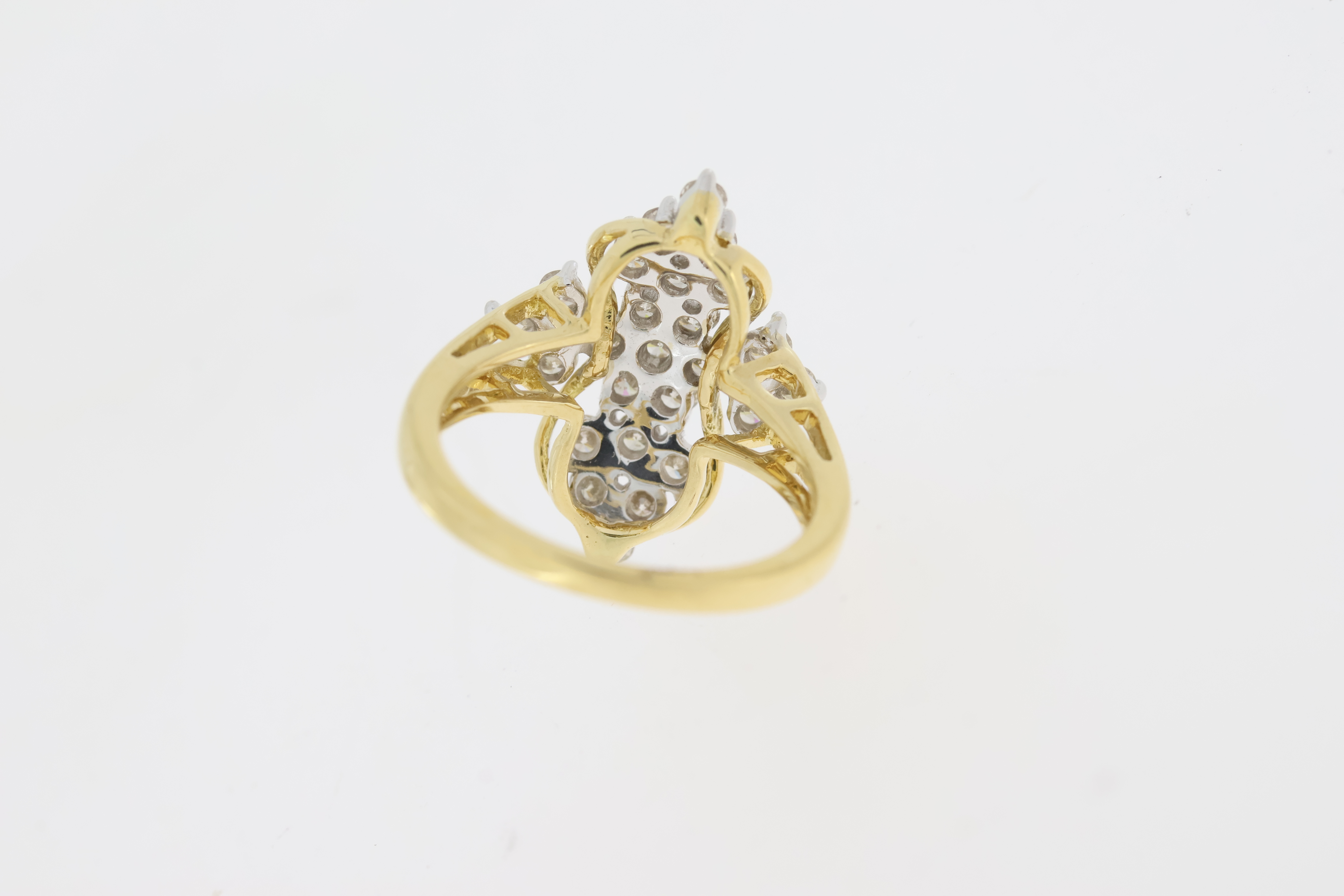 18 carat yellow gold diamond navette shaped dress ring with split shoulders. Full hall mark - Image 4 of 6