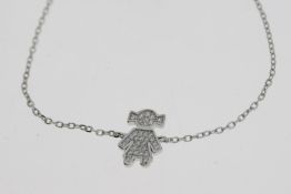 Silver bracelet with white CZ-set dolly charm and spectacle-set white CZ