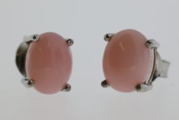 Pair of Peruvian pink opal studs in silver
