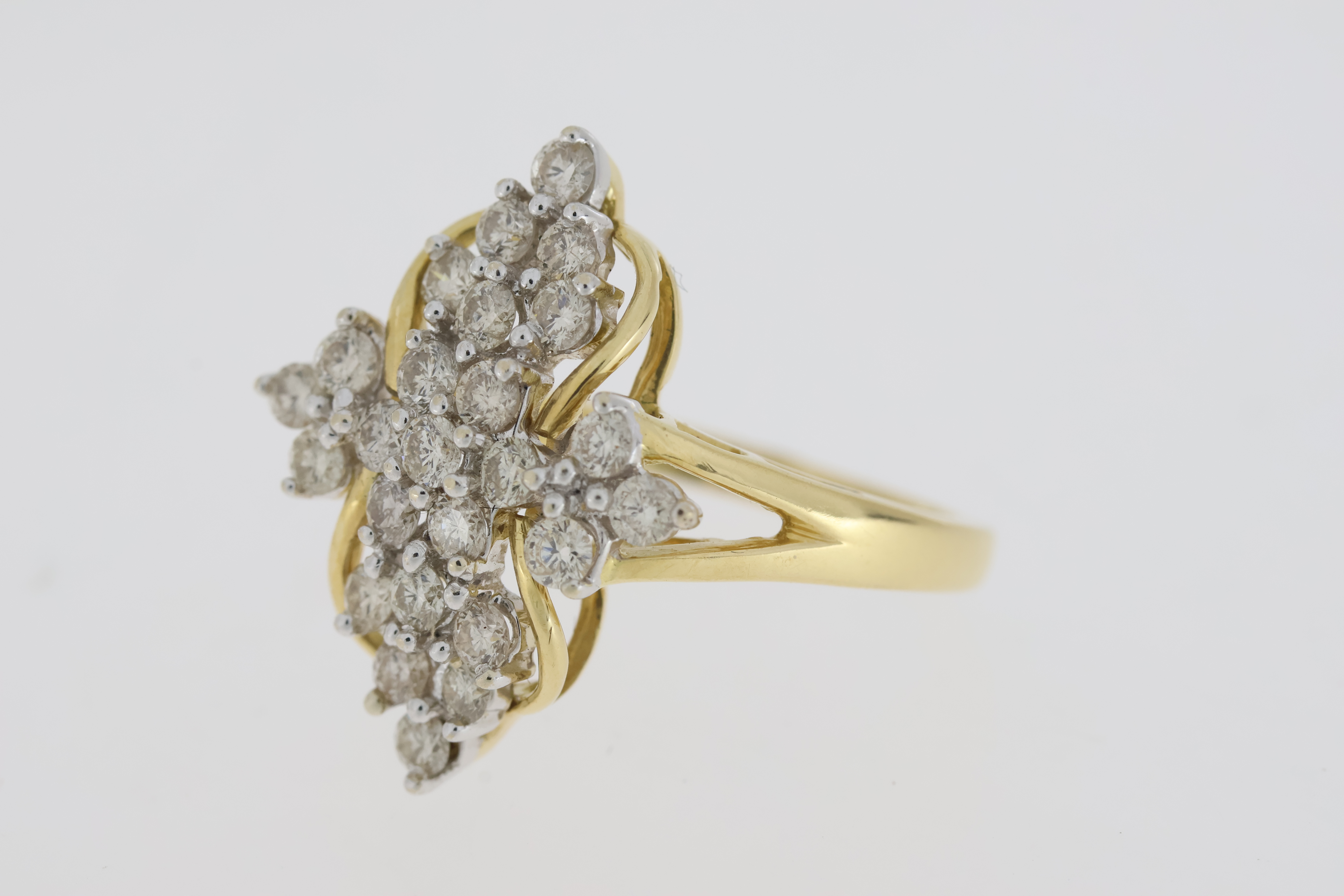 18 carat yellow gold diamond navette shaped dress ring with split shoulders. Full hall mark - Image 2 of 6