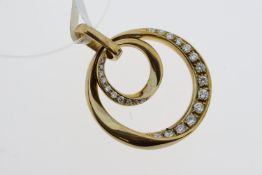 Spirit Collection.9ct yellow gold 'Halo' double circle diamond set pendant. Diamond carat weight 0.