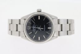ROLEX AIR KING REFERENCE 5500 CIRCA 1987, circular black dial with baton hour markers, approx 34mm