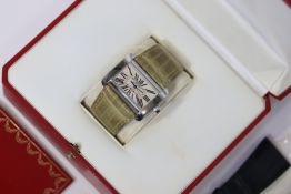 CARTIER TANK DIVAN REFERENCE 2612 WITH BOX AND SPARE STRAP, rectangular silver dial with roman