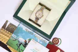 LADIES ROLEX DATEJUST REFERENCE 69173 WITH BOX AND PAPERS 1992, circular sunburst silver dial with