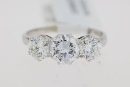 1.90ct Diamond Three Stone Ring, Platinum three stone diamond ring. 3 claw set round brilliant cut