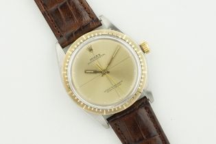 ROLEX OYSTER PERPETUAL STEEL & GOLD ZEPHYR REF. 1038, circular champagne sector dial with hour
