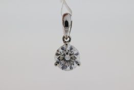 0.90ct Diamond Single Stone Pendant, 18ct white gold round brilliant cut diamond pendant in 3 claw