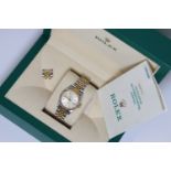 LADIES ROLEX DATEJUST REFERENCE 68273 BOX AND PAPERS 1989, circular silver dial with gold baton hour