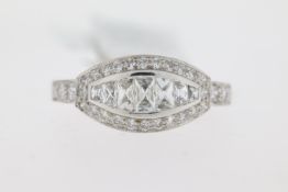 Platinum 7 stone french cut diamond vintage inspired cluster ring. 7 rub over set French cut
