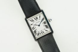 CARTIER TANK SOLO REF. 3169, rectangular silver dial with roman numeral hour markers and hands,