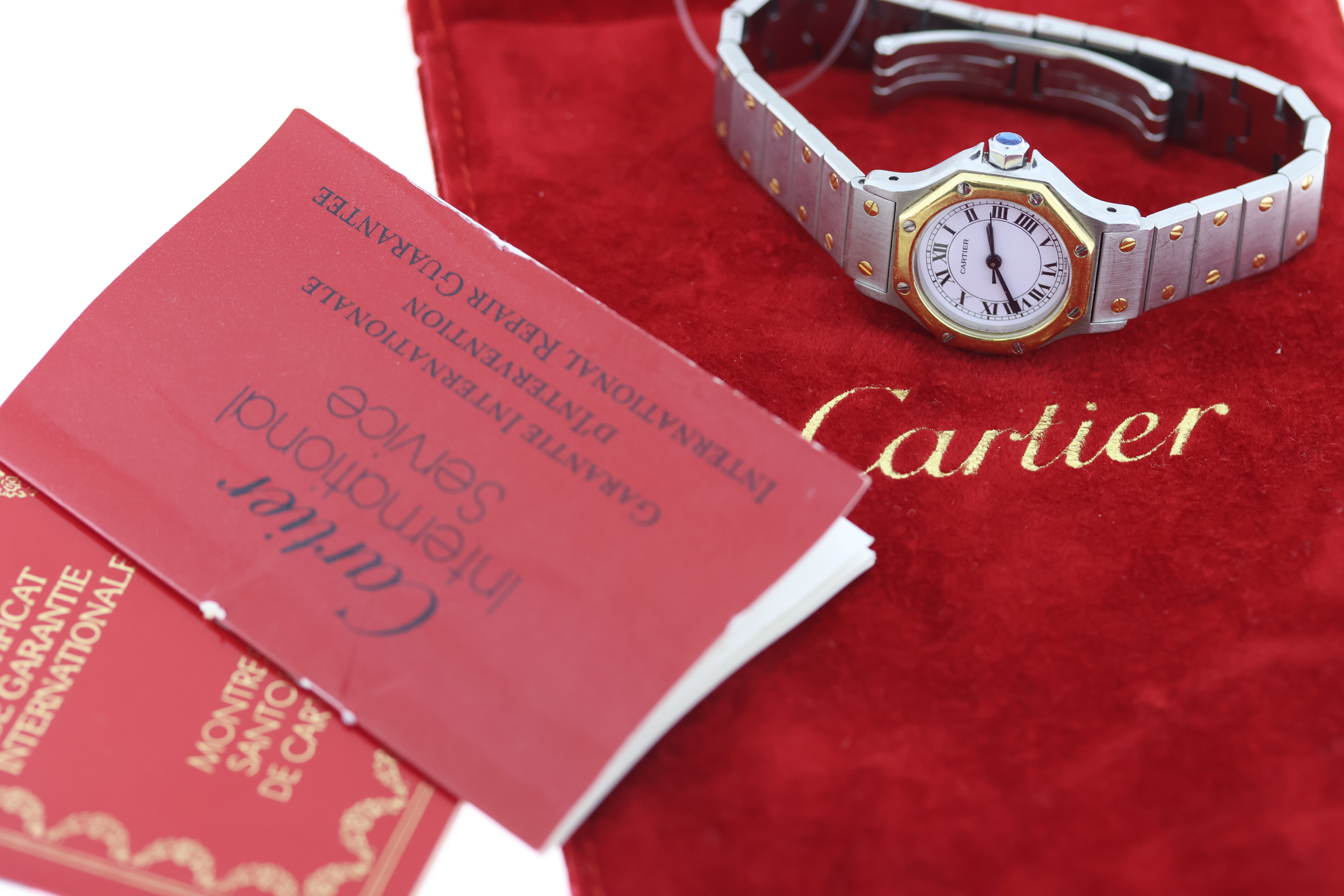 CARTIER SANTOS RONDE OCTOGON AUTOMATIC WITH PAPERS, white circular dial, gold octagonal bezel, - Image 2 of 7