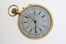 J. HARGREAVES & CO, LIVERPOOL 18CT CHRONOGRAPH POCKETWATCH 1897, open face, white stepped dial,