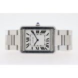CARTIER TANK SOLO REF. 3169, rectangular silver dial with roman numeral hour markers and hands, 28mm