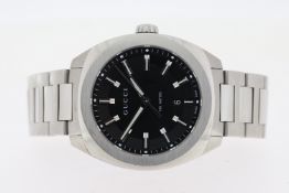 GUCCI G-TIMELESS QUARTZ WATCH REFERENCE 142.3, Approx 40mm stainless steel case. A black dial with