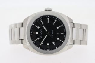 GUCCI G-TIMELESS QUARTZ WATCH REFERENCE 142.3, Approx 40mm stainless steel case. A black dial with