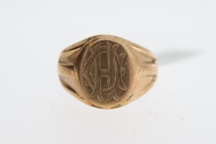 9ct Rose Gold Oval Signet RIng, with Initials, Hallmarked Birmingham, believed to be 1917, approx